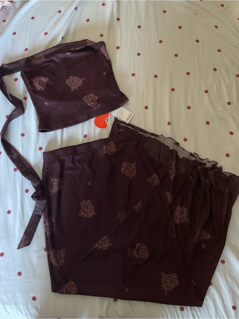 Rose Print Burgundy Two-Piece Set
